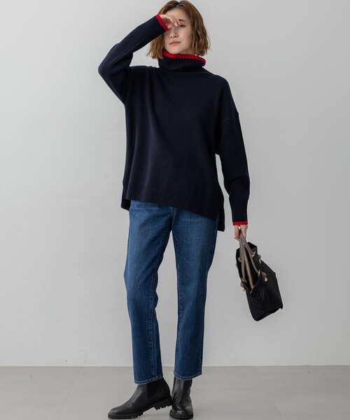 23区(ニジュウサンク)の「ウールカシミヤ コンビカラー オフタートル ニット(ニット/セーター・レディース・ネイビー系/ベージュ系/ライトグレー系・38)」の14枚目の写真