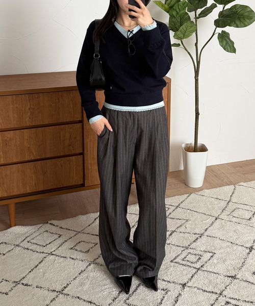 MUHET（ミュエータ）の「wool-like tuck straight pants / ウールライクタックストレートパンツ（スラックス・レディース・グレー/ブラウン/ネイビー・MEDIUM/SMALL/LARGE）」の7枚目の写真