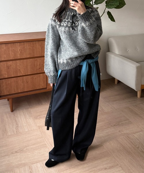 MUHET（ミュエータ）の「wool-like tuck straight pants / ウールライクタックストレートパンツ（スラックス・レディース・グレー/ブラウン/ネイビー・MEDIUM/SMALL/LARGE）」の16枚目の写真