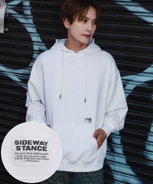 SIDEWAY STANCE（サイドウェイスタンス）の「【SIDEWAY STANCE】ワンポイント スウェット プルパーカー（パーカー・メンズ・ブラック/グレー/ホワイト/ホワイト系/ブラック系/グレー系・SMALL/X-LARGE/LARGE/MEDIUM）」の2枚目の写真