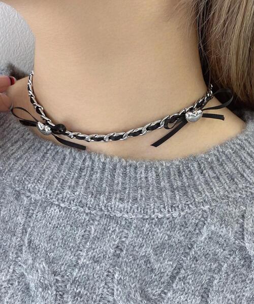WEGO（ウィゴー）の「WEGO/メタルMIXリボンチョーカー（チョーカー・レディース・ブラック/ホワイト・FREE）」の2枚目の写真