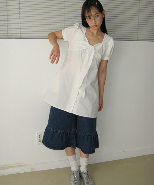 RONRON（ロンロン）の「RIBBON BOW HALF SLEEVE DRESS WHITE（ワンピース・レディース・その他・FREE）」の2枚目の写真