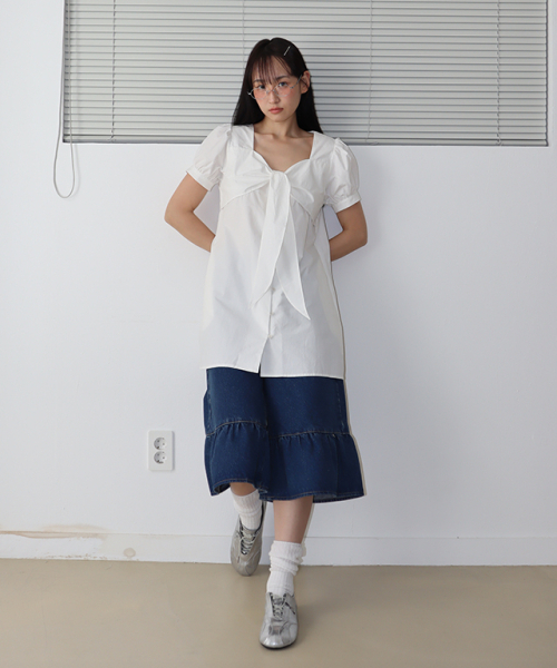 RONRON（ロンロン）の「RIBBON BOW HALF SLEEVE DRESS WHITE（ワンピース・レディース・その他・FREE）」の5枚目の写真