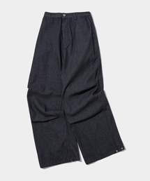 PLACE STUDIO（プレイススタジオ）の「Jacquard Stripe Pintuck Shirring Belted Wide Denim Cotton Pants [Black]（デニムパンツ）」