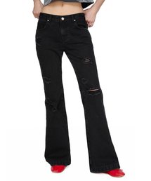 Distroyed Boots Cut Denim Pants, BLACK