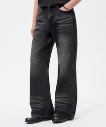 TRILLION（トリリオン）の「Cat Brush Washing Flare Wide Denim Pants_Normal Black（デニムパンツ・レディース）」