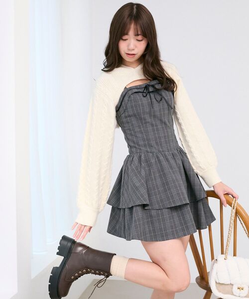 MAJESTIC LEGON（マジェスティックレゴン）の「ケーブルフードボレロセットミニワンピ（ワンピース・レディース・ホワイト系その他2/グレー系その他/ベージュ系その他2・MEDIUM）」の3枚目の写真