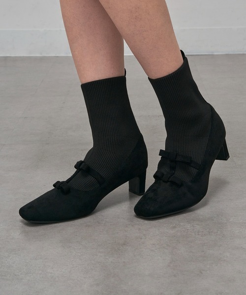 MAISON BREEZE(メゾンブリーズ)の「【MAISON BREEZE】リボンソックスヒールブーツ LON(ブーツ・レディース・ブラック/グレー/ダークブラウン・S/M/L/LL)」の6枚目の写真