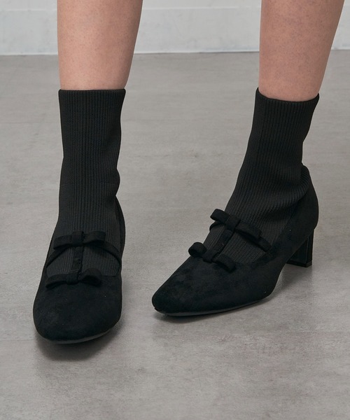 MAISON BREEZE(メゾンブリーズ)の「【MAISON BREEZE】リボンソックスヒールブーツ LON(ブーツ・レディース・ブラック/グレー/ダークブラウン・S/M/L/LL)」の7枚目の写真