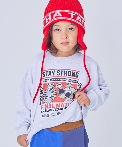 Life Support Products（ライフサポートプロダクツ）の「裏毛グラフィックトレーナー（スウェット・キッズ・チャコール/マスタード/グリーン/ホワイト系その他/ブラウン/ライトピンク/ブラック/オフホワイト/杢グレー/ブルー・80/90/95/100/110/120/130/140/150）」の3枚目の写真