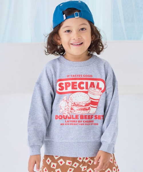 Life Support Products（ライフサポートプロダクツ）の「裏毛グラフィックトレーナー（スウェット・キッズ・チャコール/マスタード/グリーン/ホワイト系その他/ブラウン/ライトピンク/ブラック/オフホワイト/杢グレー/ブルー・80/90/95/100/110/120/130/140/150）」の4枚目の写真