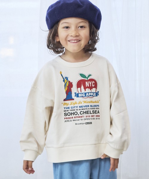 Life Support Products（ライフサポートプロダクツ）の「裏毛グラフィックトレーナー（スウェット・キッズ・チャコール/マスタード/グリーン/ホワイト系その他/ブラウン/ライトピンク/ブラック/オフホワイト/杢グレー/ブルー・80/90/95/100/110/120/130/140/150）」の2枚目の写真