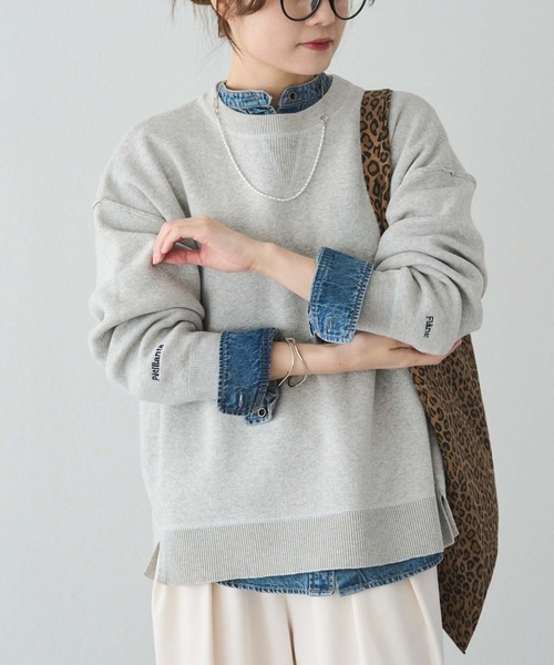 PUAL CE CIN（ピュアルセシン）の「スウェットライクダブルジャガードニット（ニット/セーター・レディース・チャコールグレー/オートミール/ブルー系・FREE）」の2枚目の写真