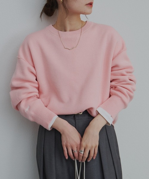 PUAL CE CIN（ピュアルセシン）の「スウェットライクダブルジャガードニット（ニット/セーター・レディース・チャコールグレー/オートミール/ブルー系/オフホワイト/ピンク・FREE）」の5枚目の写真