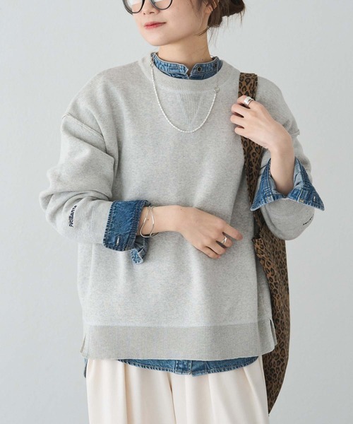 PUAL CE CIN（ピュアルセシン）の「スウェットライクダブルジャガードニット（ニット/セーター・レディース・チャコールグレー/オートミール/ブルー系・FREE）」の7枚目の写真