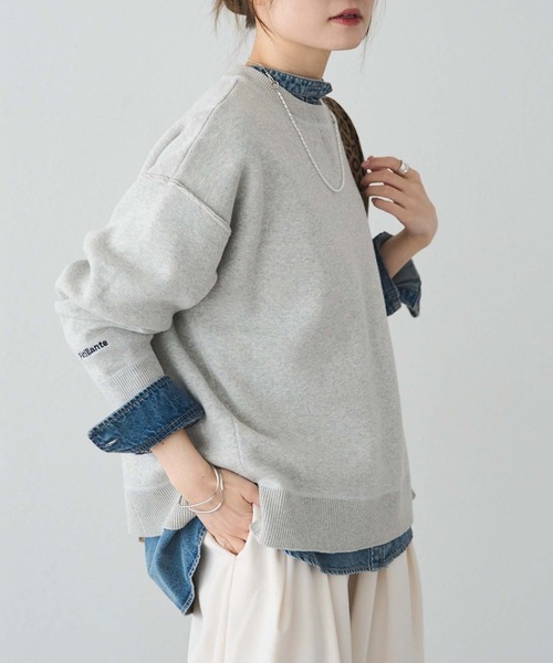 PUAL CE CIN（ピュアルセシン）の「スウェットライクダブルジャガードニット（ニット/セーター・レディース・チャコールグレー/オートミール/ブルー系・FREE）」の8枚目の写真