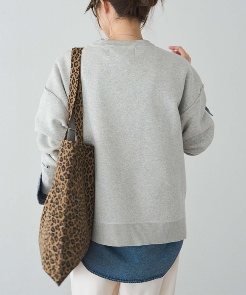 PUAL CE CIN（ピュアルセシン）の「スウェットライクダブルジャガードニット（ニット/セーター・レディース・チャコールグレー/オートミール/ブルー系・FREE）」の9枚目の写真