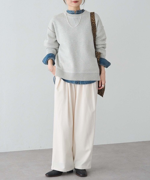 PUAL CE CIN（ピュアルセシン）の「スウェットライクダブルジャガードニット（ニット/セーター・レディース・チャコールグレー/オートミール/ブルー系・FREE）」の10枚目の写真