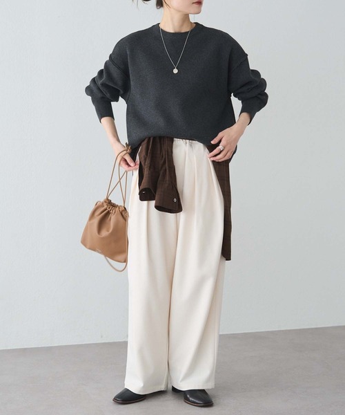 PUAL CE CIN（ピュアルセシン）の「スウェットライクダブルジャガードニット（ニット/セーター・レディース・チャコールグレー/オートミール/ブルー系/オフホワイト/ピンク・FREE）」の21枚目の写真