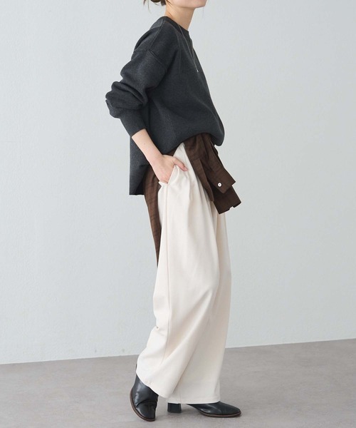 PUAL CE CIN（ピュアルセシン）の「スウェットライクダブルジャガードニット（ニット/セーター・レディース・チャコールグレー/オートミール/ブルー系/オフホワイト/ピンク・FREE）」の22枚目の写真