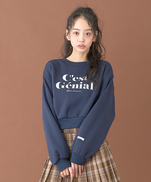 Mi-je(ミジェ)の「レースロゴトレーナー【韓国ファッション】(スウェット・レディース・ネイビー/ピンク・F)」の1枚目の写真