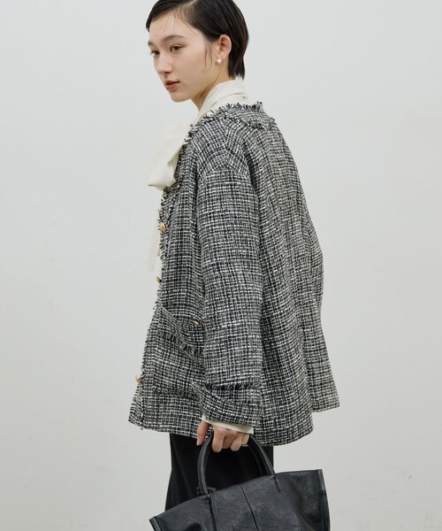 GALLARDAGALANTE（ガリャルダガランテ）の「【手洗い可】ツイードジャケット（その他アウター・レディース・ホワイト/ブラック・FREE）」の5枚目の写真