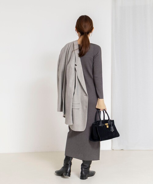 NOLLEY’S Sophi（ノーリーズソフィ）の「《手洗い可能》ウール混ワイドリブ袖口配色ロングワンピース（ワンピース・レディース・ダークネイビー/サックスブルー/グレー・38）」の5枚目の写真