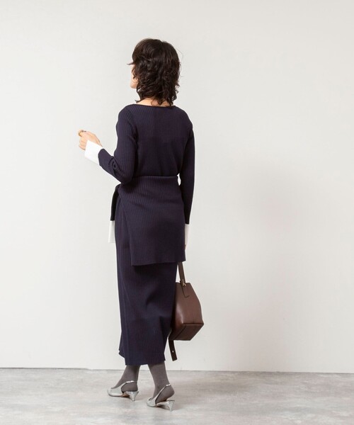 NOLLEY’S Sophi（ノーリーズソフィ）の「《手洗い可能》ウール混ワイドリブ袖口配色ロングワンピース（ワンピース・レディース・ダークネイビー/サックスブルー/グレー・38）」の11枚目の写真