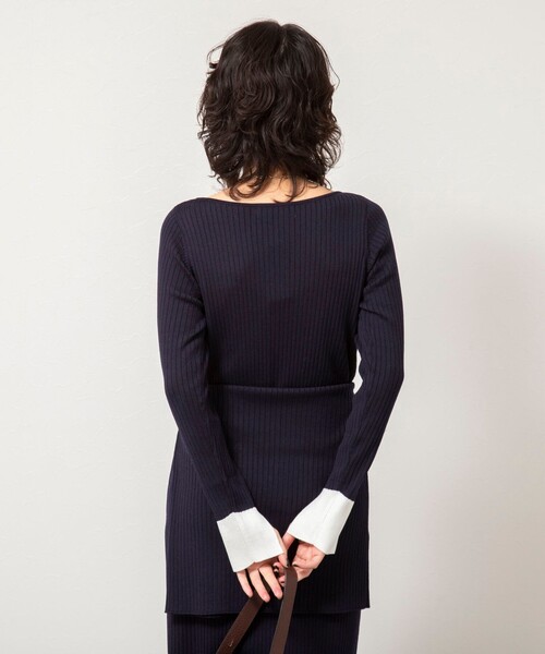 NOLLEY’S Sophi（ノーリーズソフィ）の「《手洗い可能》ウール混ワイドリブ袖口配色ロングワンピース（ワンピース・レディース・ダークネイビー/サックスブルー/グレー・38）」の13枚目の写真