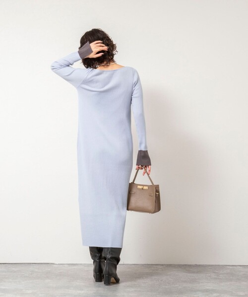 NOLLEY’S Sophi（ノーリーズソフィ）の「《手洗い可能》ウール混ワイドリブ袖口配色ロングワンピース（ワンピース・レディース・ダークネイビー/サックスブルー/グレー・38）」の16枚目の写真