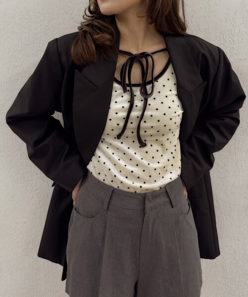 mline（エムライン）の「[mline]チョーカーベロアトップス（Tシャツ/カットソー・レディース・アイボリー/チャコールグレー/ピンク・FREE）」の2枚目の写真