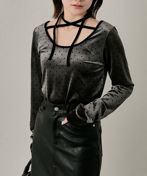 mline（エムライン）の「[mline]チョーカーベロアトップス（Tシャツ/カットソー・レディース・アイボリー/チャコールグレー/ピンク・FREE）」の11枚目の写真