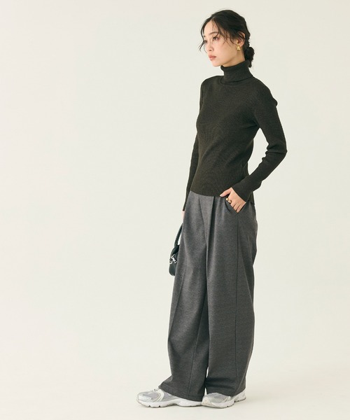coca(coca)(コカ)の「【DAILY WARM】カットジャカード裏起毛ワイドパンツ(その他パンツ・レディース・ブラック/チャコール・L/M/S)」の5枚目の写真