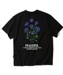 ブルーフラワーバンドルグラフィックTシャツ - ブラック