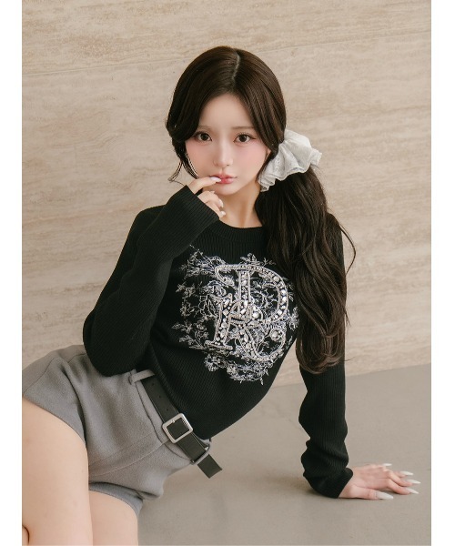 DRビジューフラワーリブニットトップス（ニット/セーター）｜Darich