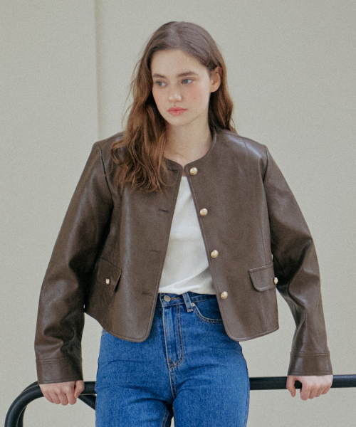 YUPPE(ヨッペ)の「ROUND LEATHER JACKET_BROWN(ライダースジャケット・レディース・その他・FREE)」の2枚目の写真