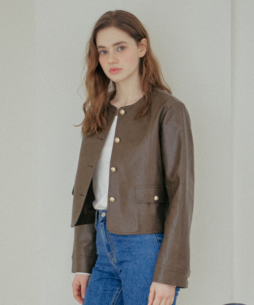 YUPPE(ヨッペ)の「ROUND LEATHER JACKET_BROWN(ライダースジャケット・レディース・その他・FREE)」の3枚目の写真