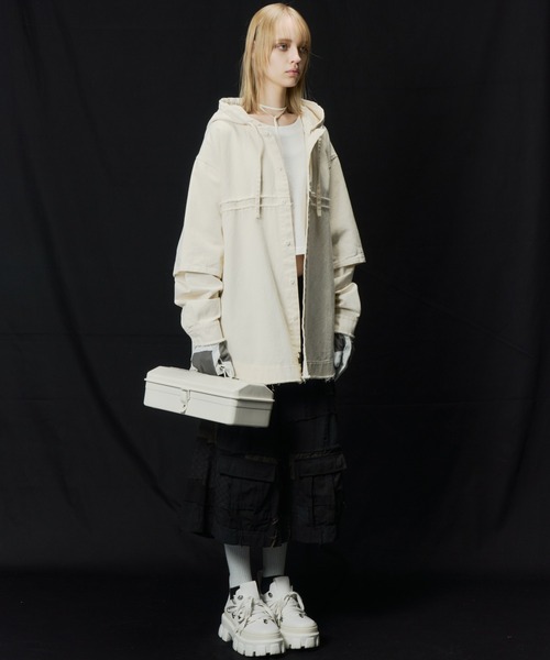 AIVER（アイバー）の「AIVER　レイヤードカットオフツイルシャツ（シャツ/ブラウス・メンズ・ブラック/ダークグレー/キナリ・LARGE/MEDIUM/SMALL）」の21枚目の写真