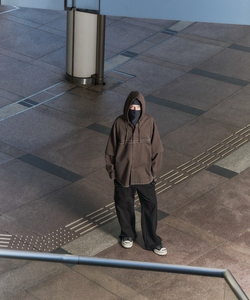 AIVER（アイバー）の「AIVER　レイヤードカットオフツイルシャツ（シャツ/ブラウス・メンズ・ブラック/ダークグレー/キナリ・LARGE/MEDIUM/SMALL）」の6枚目の写真