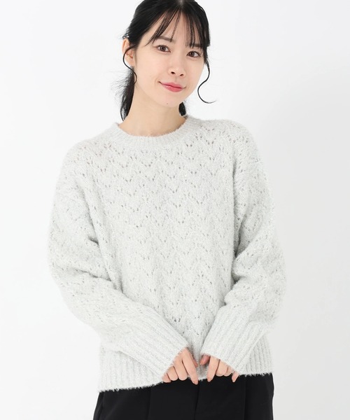 STRAWBERRY-FIELDS(ストロベリーフィールズ)の「ルミナスフラッフィ―_レース編シャインニット(ニット/セーター・レディース・オフホワイト/ライトブルー/ピンク・2)」の1枚目の写真