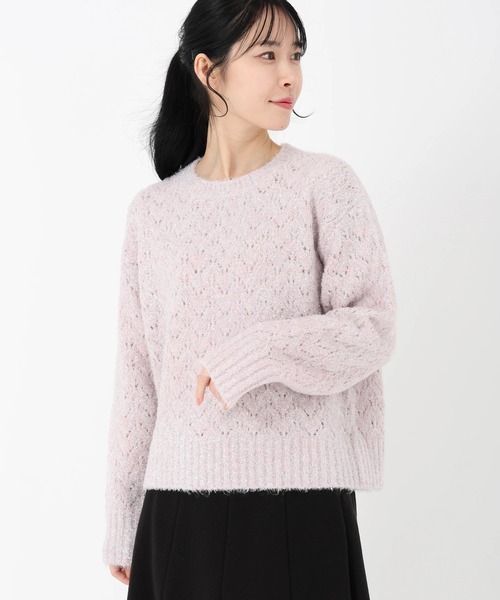 STRAWBERRY-FIELDS(ストロベリーフィールズ)の「ルミナスフラッフィ―_レース編シャインニット(ニット/セーター・レディース・オフホワイト/ライトブルー/ピンク・2)」の3枚目の写真