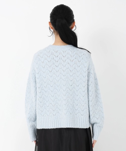 STRAWBERRY-FIELDS(ストロベリーフィールズ)の「ルミナスフラッフィ―_レース編シャインニット(ニット/セーター・レディース・オフホワイト/ライトブルー/ピンク・2)」の6枚目の写真