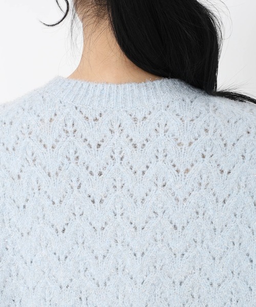 STRAWBERRY-FIELDS(ストロベリーフィールズ)の「ルミナスフラッフィ―_レース編シャインニット(ニット/セーター・レディース・オフホワイト/ライトブルー/ピンク・2)」の8枚目の写真