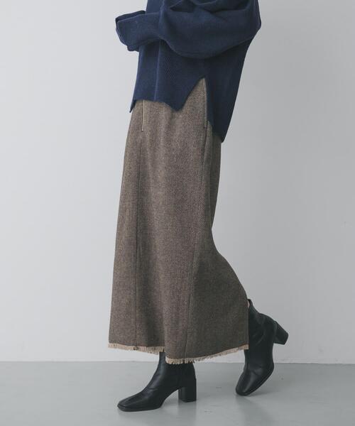 SENSE OF PLACE by URBAN RESEARCH(センスオブプレイスバイアーバンリサーチ)の「ツイードフリンジジップスカート(スカート・レディース・ブラウン/ブラック・SMALL/MEDIUM)」の2枚目の写真