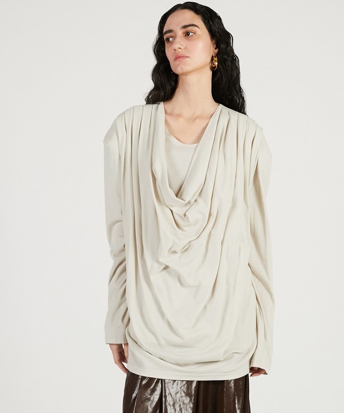 PRANK PROJECT（プランクプロジェクト）の「【2026Spring Pre-Order】ドレープオーバートップ / Drape Over Top（Tシャツ/カットソー・レディース・グレー/ブラック/グレイッシュベージュ・FREE）」の3枚目の写真