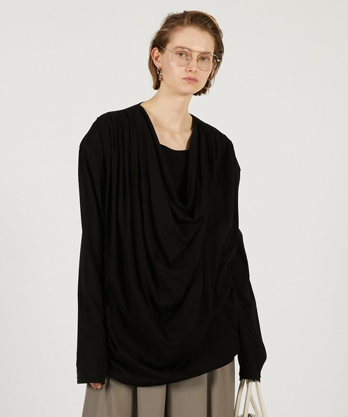 PRANK PROJECT（プランクプロジェクト）の「【2026Spring Pre-Order】ドレープオーバートップ / Drape Over Top（Tシャツ/カットソー・レディース・グレー/ブラック/グレイッシュベージュ・FREE）」の8枚目の写真