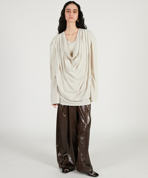 PRANK PROJECT（プランクプロジェクト）の「【2026Spring Pre-Order】ドレープオーバートップ / Drape Over Top（Tシャツ/カットソー・レディース・グレー/ブラック/グレイッシュベージュ・FREE）」の7枚目の写真