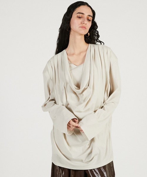 PRANK PROJECT（プランクプロジェクト）の「【2026Spring Pre-Order】ドレープオーバートップ / Drape Over Top（Tシャツ/カットソー・レディース・グレー/ブラック/グレイッシュベージュ・FREE）」の16枚目の写真