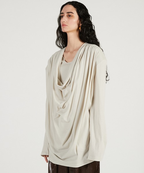 PRANK PROJECT（プランクプロジェクト）の「【2026Spring Pre-Order】ドレープオーバートップ / Drape Over Top（Tシャツ/カットソー・レディース・グレー/ブラック/グレイッシュベージュ・FREE）」の17枚目の写真