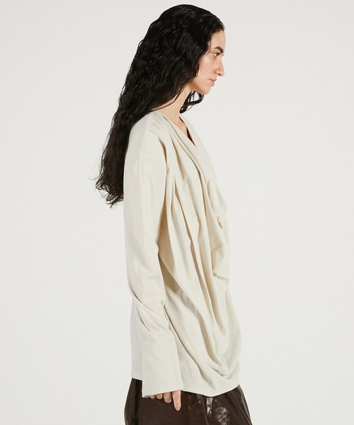 PRANK PROJECT（プランクプロジェクト）の「【2026Spring Pre-Order】ドレープオーバートップ / Drape Over Top（Tシャツ/カットソー・レディース・グレー/ブラック/グレイッシュベージュ・FREE）」の19枚目の写真